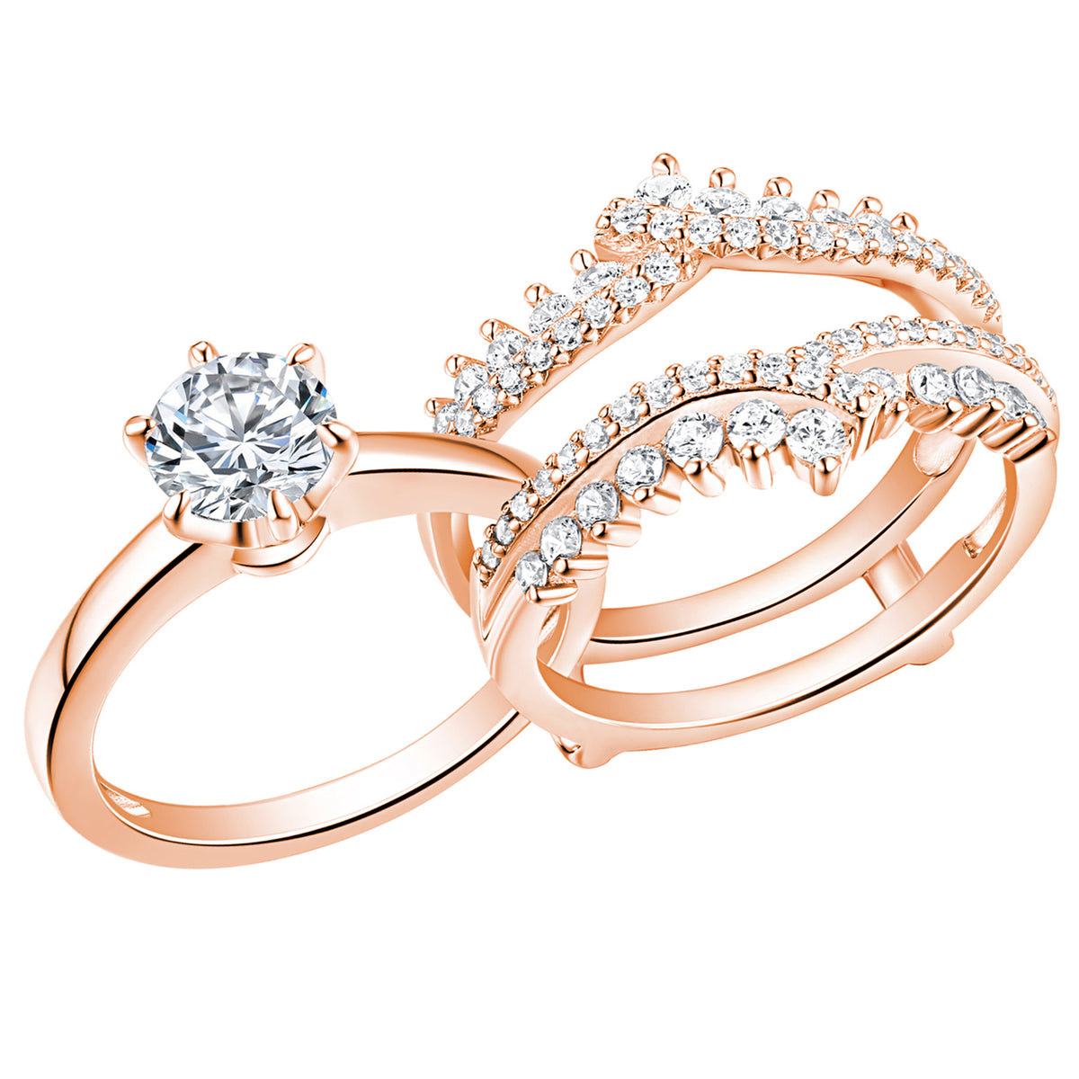 Newshe 1.8Ct Moissanite Wedding Rings for Women Engagement Ring Enhancer Band Bridal Set Rose Gold Plated