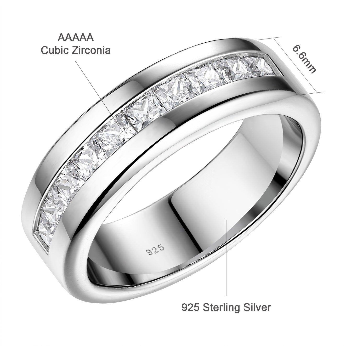 Newshe Men's Wedding Rings 925 Sterling Silver Ring 1ct 10 Large Princess Cut White AAAAA Cubic Zirconia Size 9