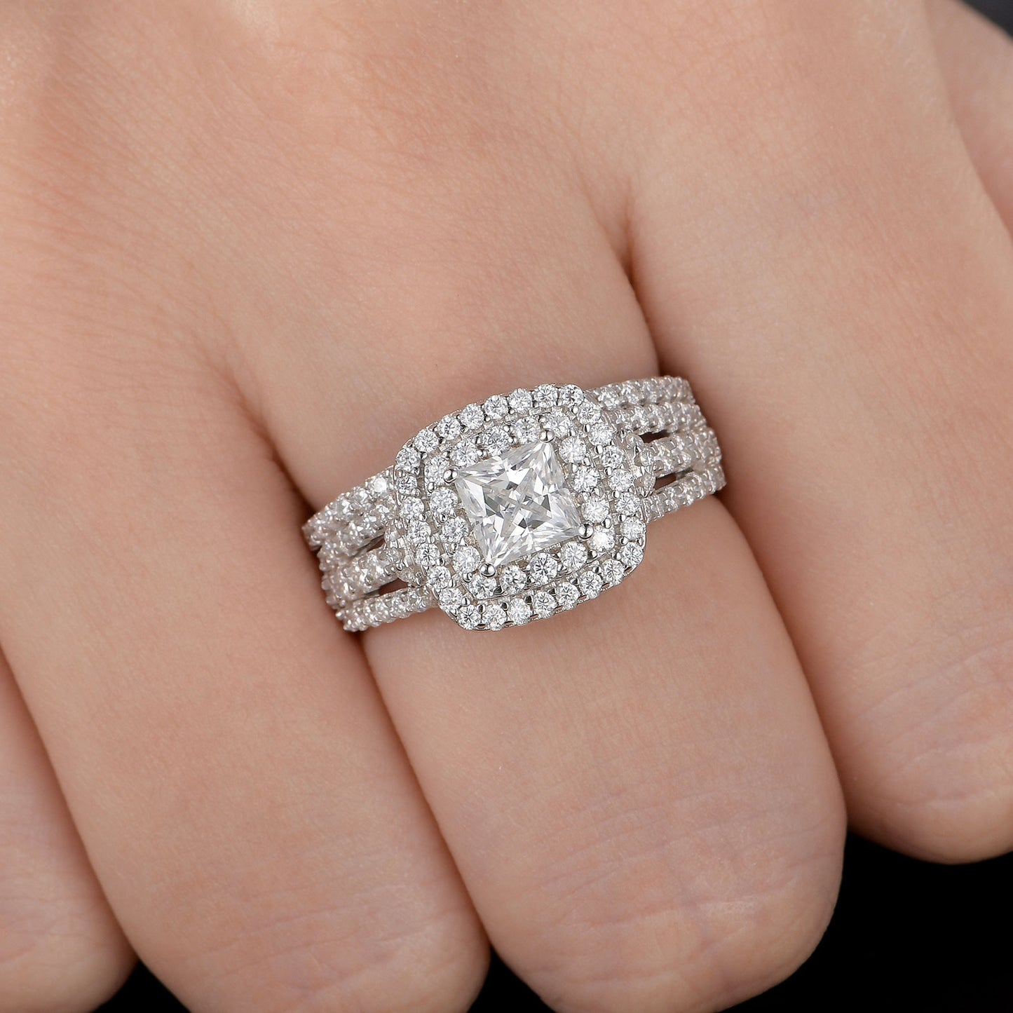 Newshe Jewellery Moissanite Rings For Women Wedding Ring Set 925 Sterling Silver 1.9ct Princess White Size 6-10