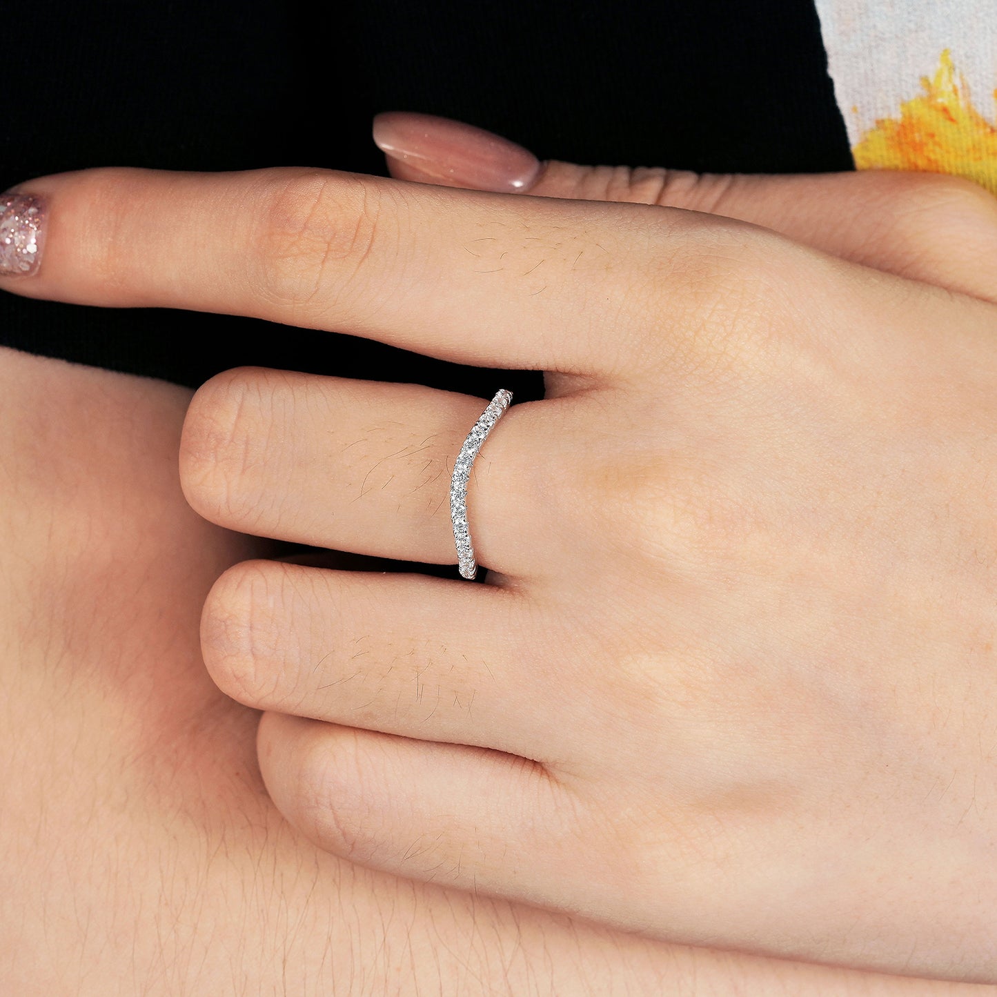 Newshe Curved Wedding Bands for Women Stacking Sterling Silver Eternity Rings Cz Wishbone Size 3-13