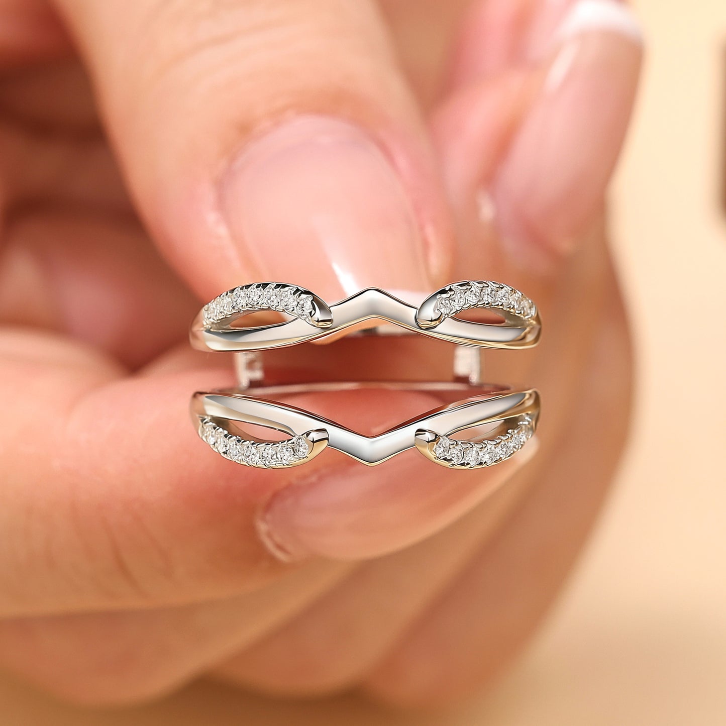 Newshe Jewellery Moissanite Wedding Rings Enhancer Infinity Curved Bands for Women 925 Sterling Silver Size 5-10