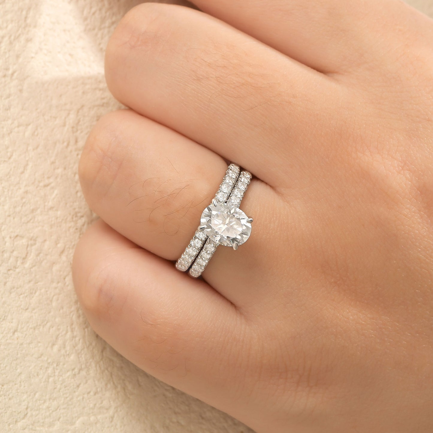 Newshe Jewellery Oval Moissanite Wedding Rings for Women Engagement Ring Sets 925 Sterling Silver Size 5-10