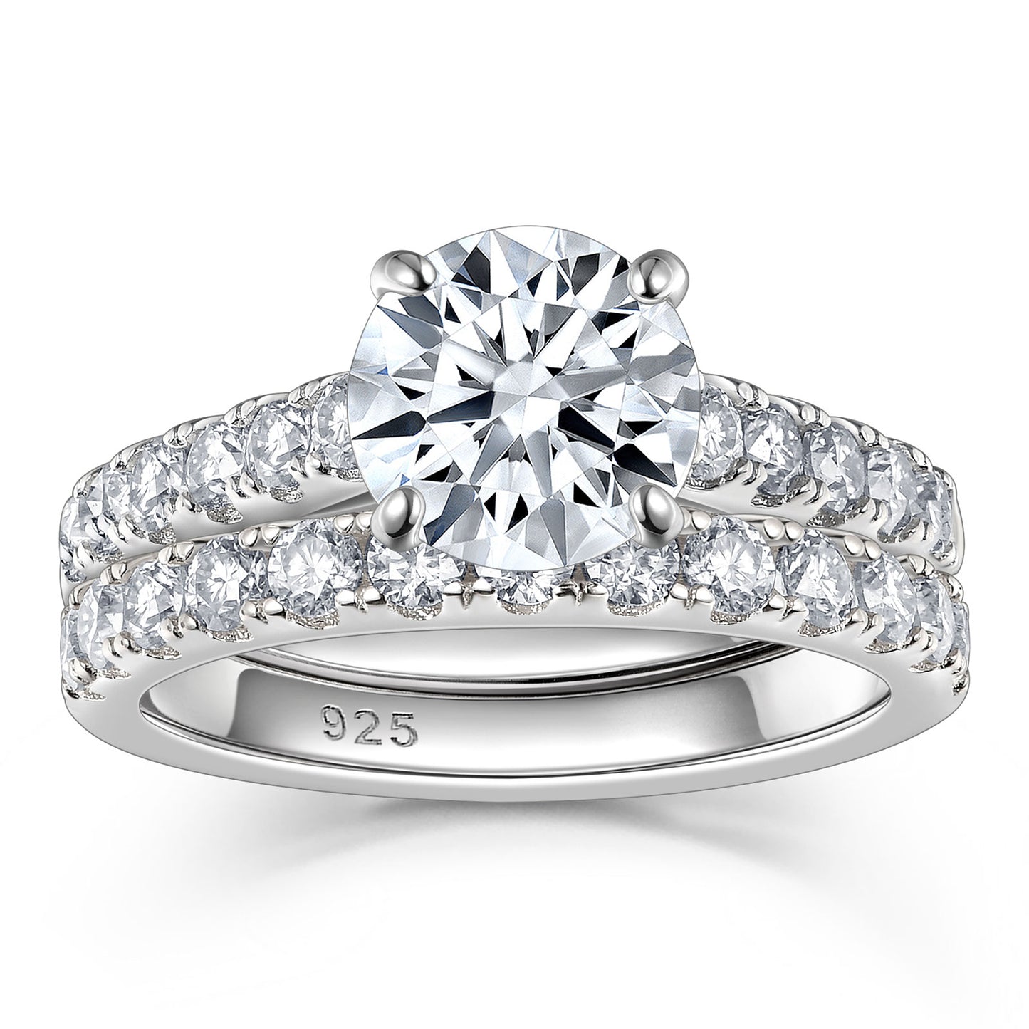 Newshe Jewellery 2ct Moissanite Wedding Ring Set Engagement Rings for Women 925 Sterling Sliver Round Cut Size 6-10