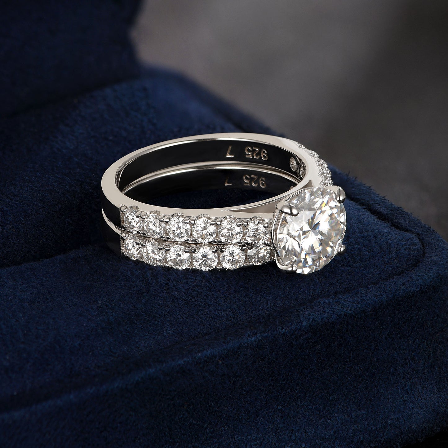 Newshe Jewellery 2ct Moissanite Wedding Ring Set Engagement Rings for Women 925 Sterling Sliver Round Cut Size 6-10