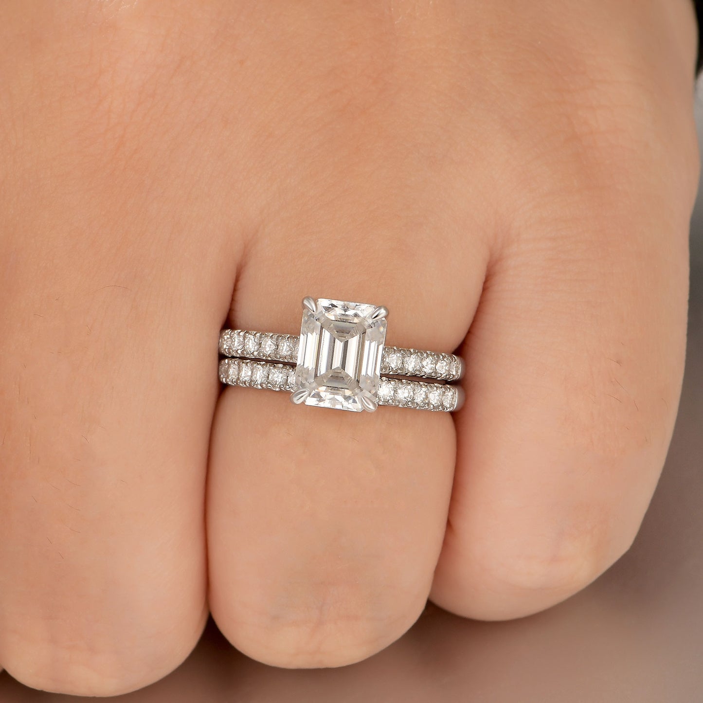 Newshe Jewellery 3 Ct Emerald Moissanite Bridal Ring Sets for Women D Color VVS1 925 Sterling Silver Size 5-10