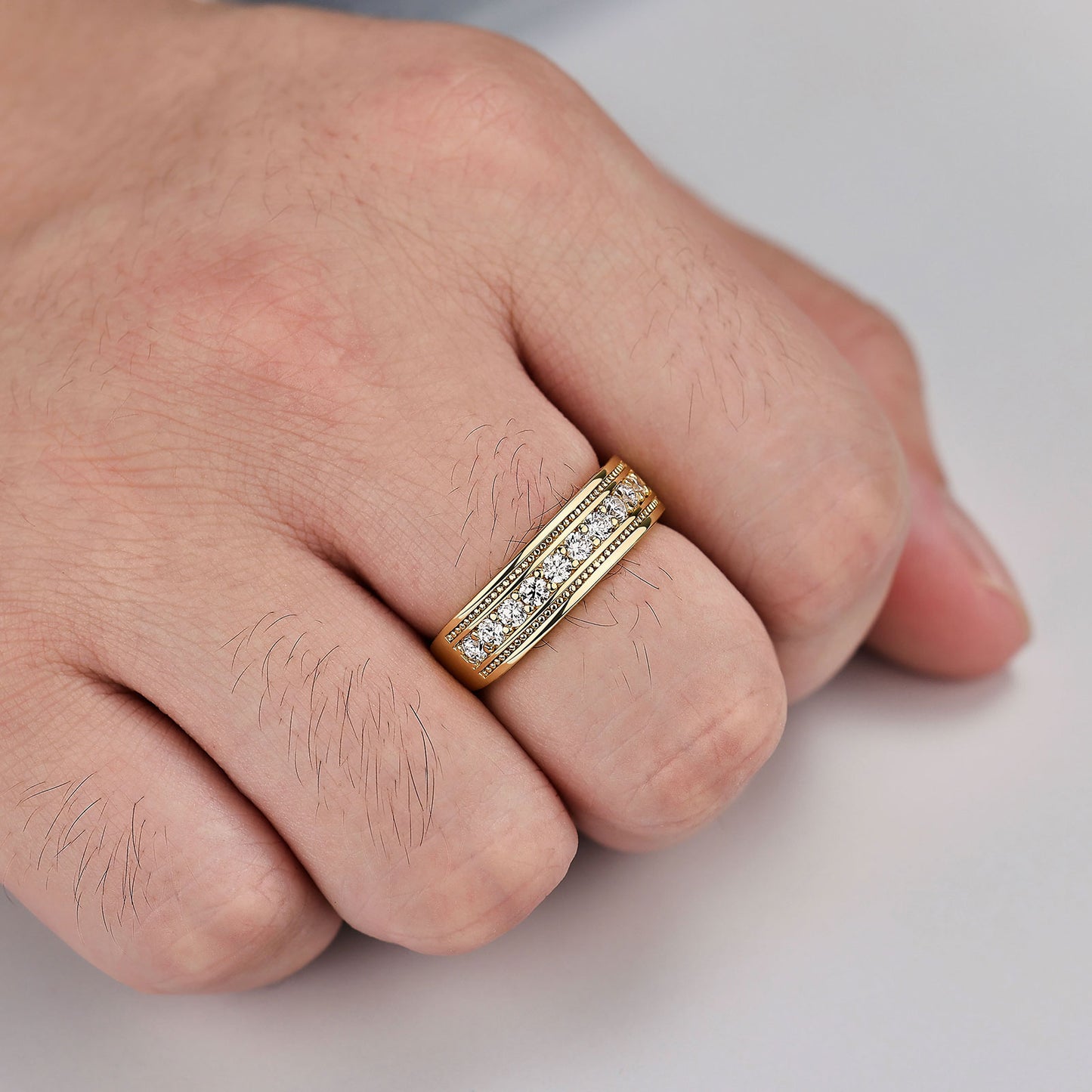 Newshe Mens wedding Bands 925 Sterling Silver Men Rings Wedding Band for Him 1ct Round 5A Cz Promise Rings For Him Yellow Gold Size 8-13