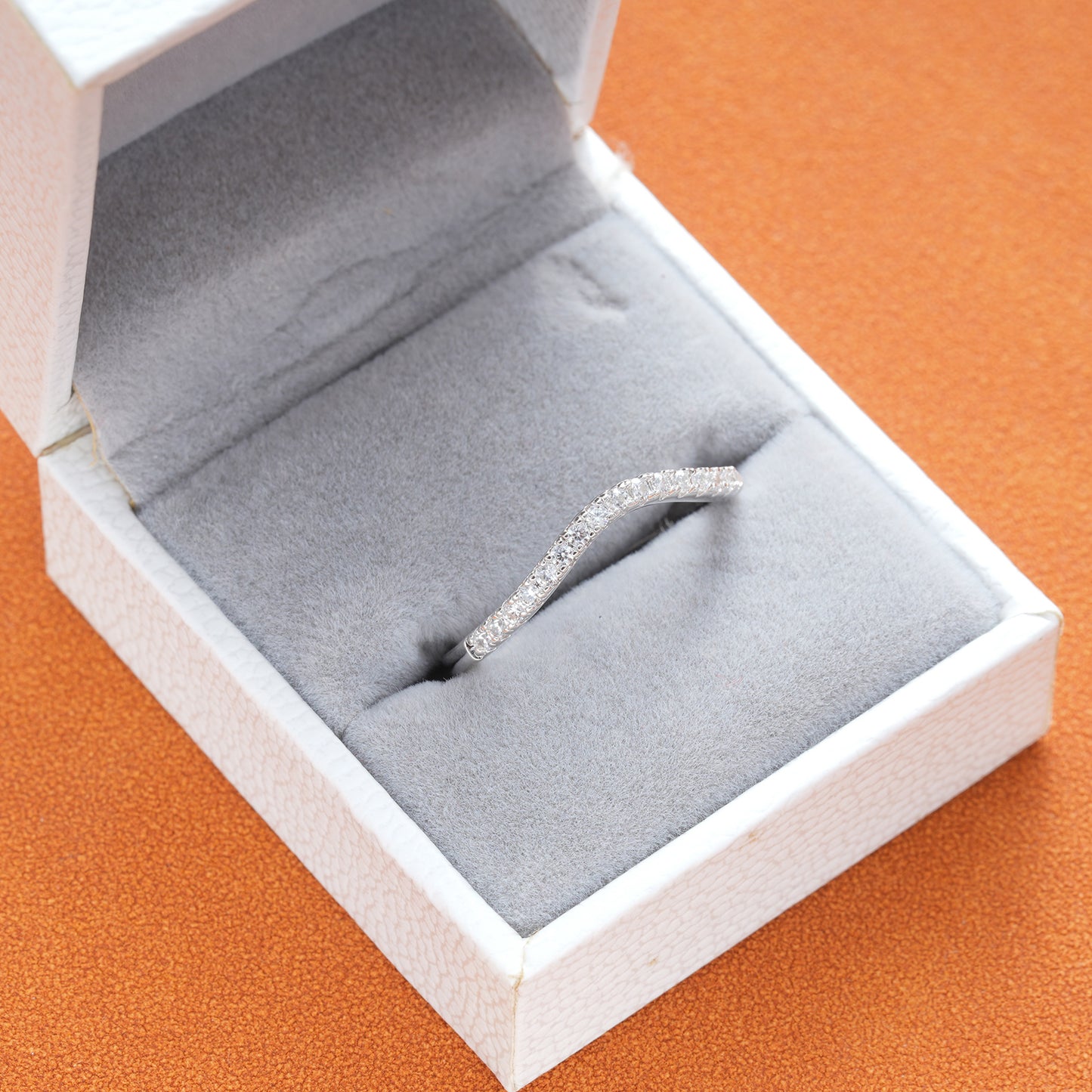 Newshe Curved Wedding Bands for Women Stacking Sterling Silver Eternity Rings Cz Wishbone Size 3-13