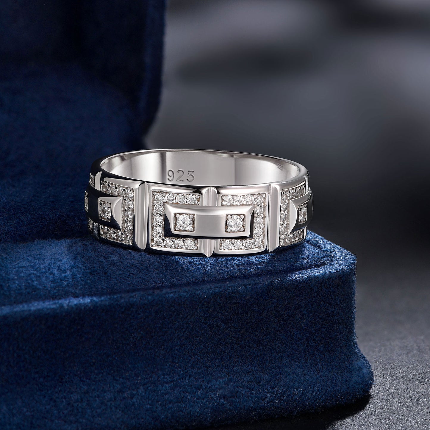 Newshe Jewellery Wedding Rings For Him 5A 925 Sterling Silver Mens Wedding Bands Round Cut Cubic Zirconia Size 8-13