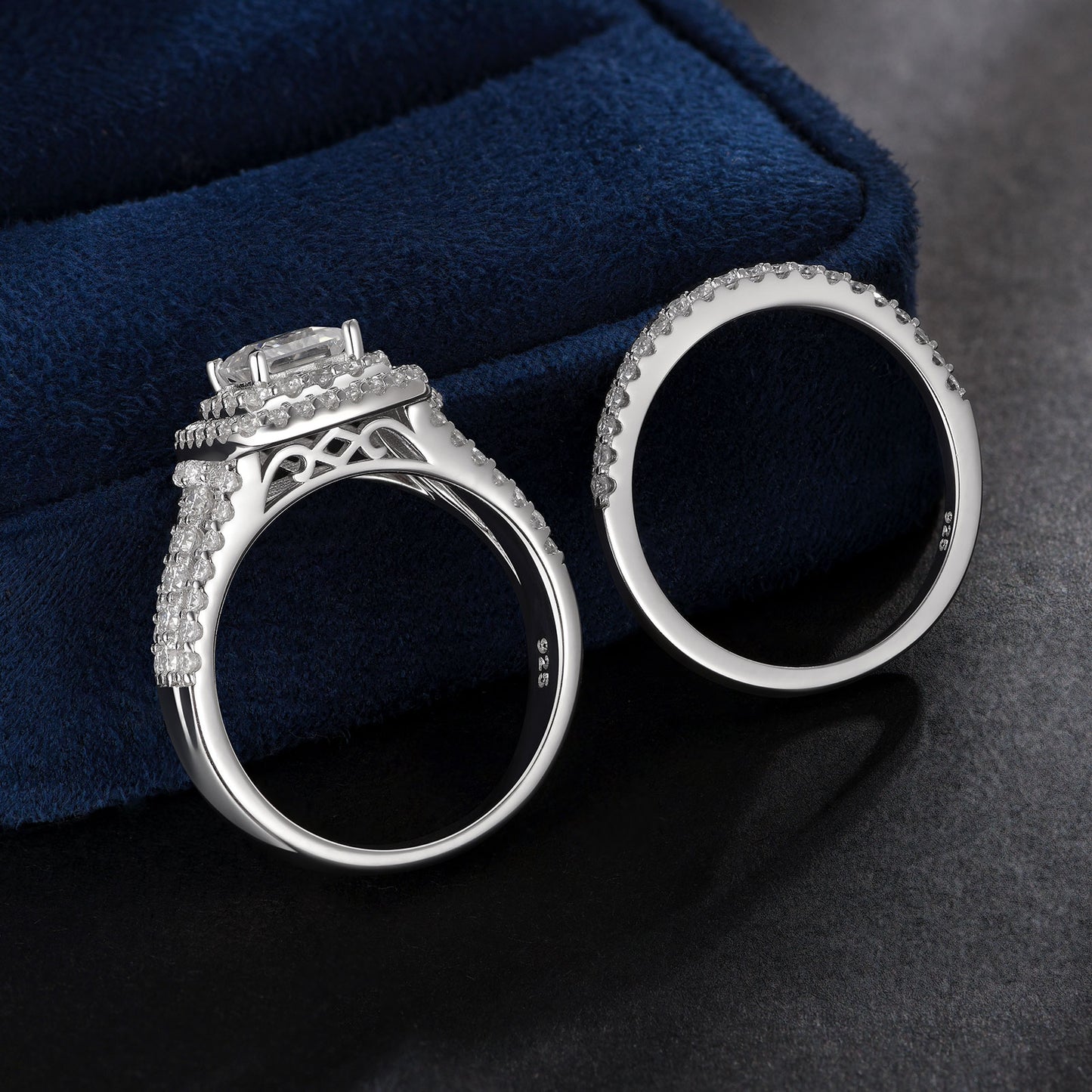 Newshe Jewellery Moissanite Rings For Women Wedding Ring Set 925 Sterling Silver 1.9ct Princess White Size 6-10