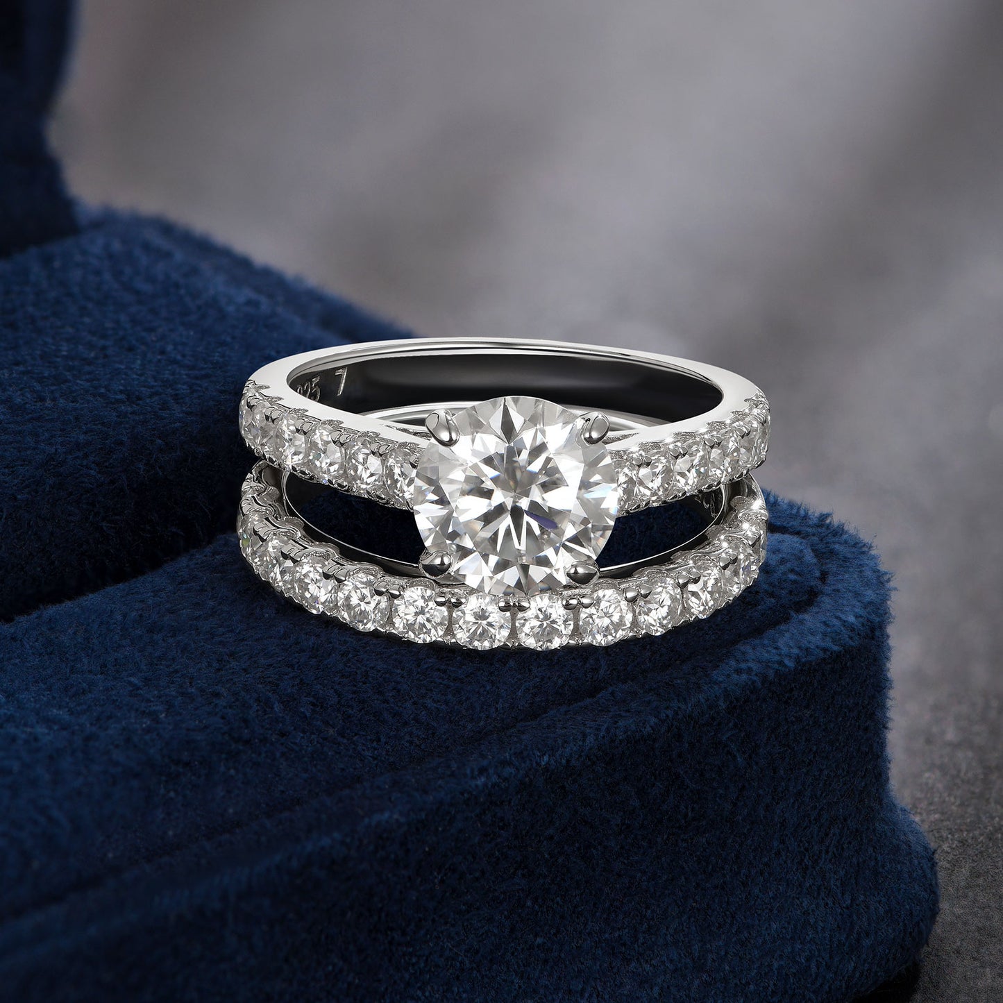 Newshe Jewellery 2ct Moissanite Wedding Ring Set Engagement Rings for Women 925 Sterling Sliver Round Cut Size 6-10