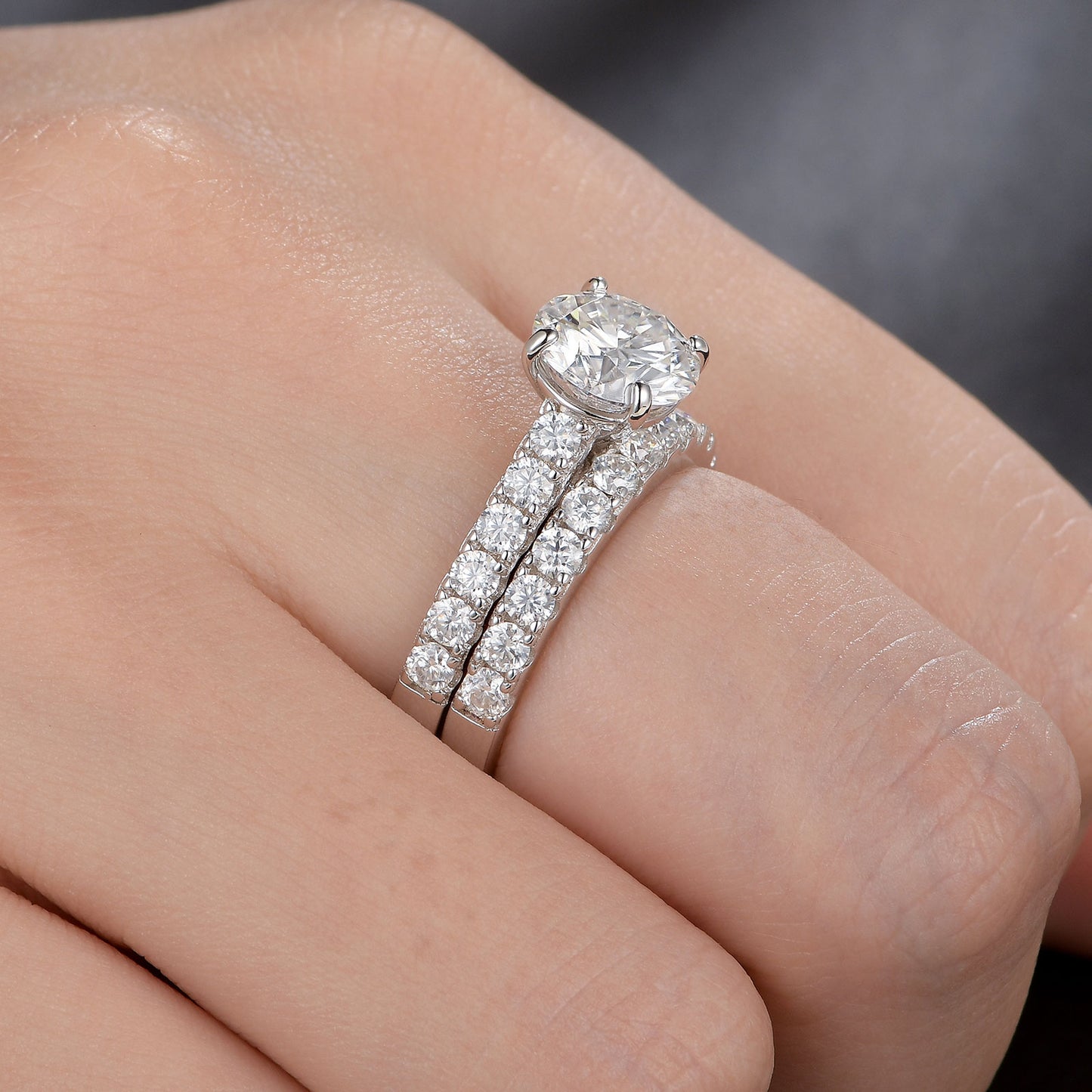 Newshe Jewellery 2ct Moissanite Wedding Ring Set Engagement Rings for Women 925 Sterling Sliver Round Cut Size 6-10