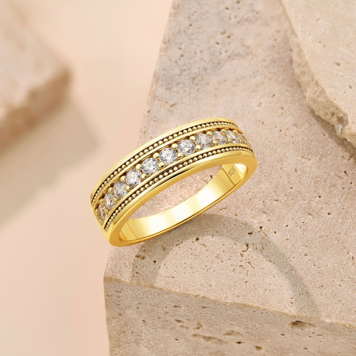 Newshe Mens wedding Bands 925 Sterling Silver Men Rings Wedding Band for Him 1ct Round 5A Cz Promise Rings For Him Yellow Gold Size 8-13