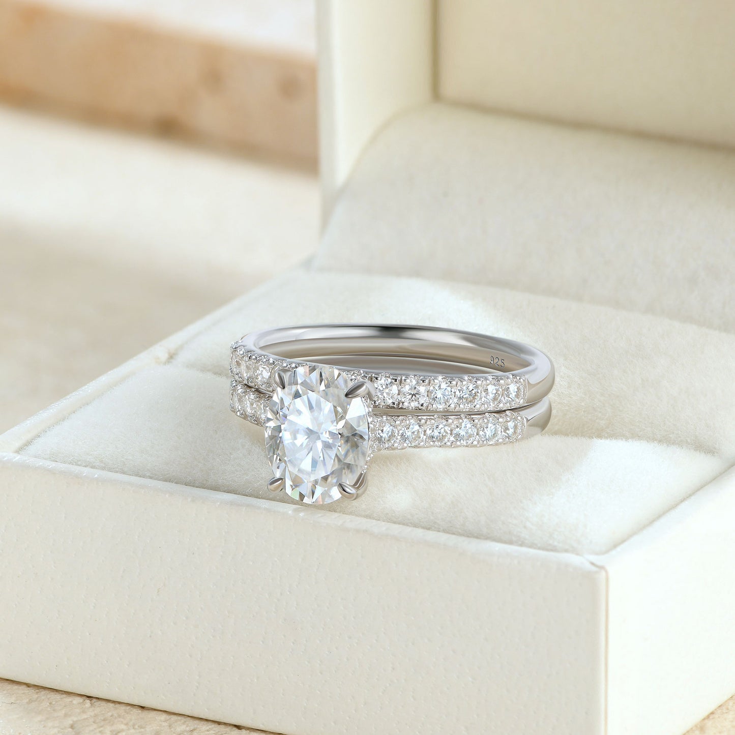 Newshe Jewellery Oval Moissanite Wedding Rings for Women Engagement Ring Sets 925 Sterling Silver Size 5-10