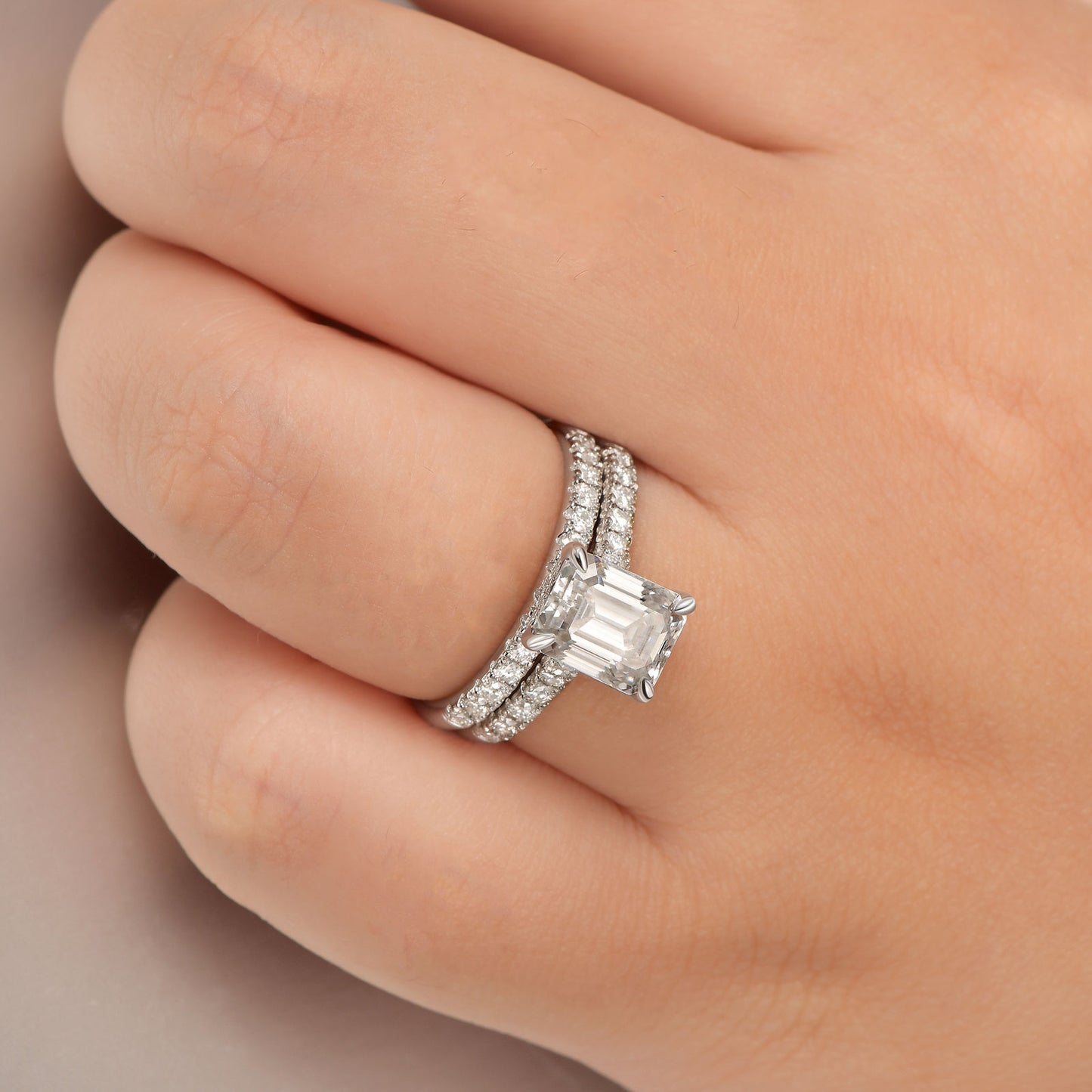 Newshe Jewellery 3 Ct Emerald Moissanite Bridal Ring Sets for Women D Color VVS1 925 Sterling Silver Size 5-10