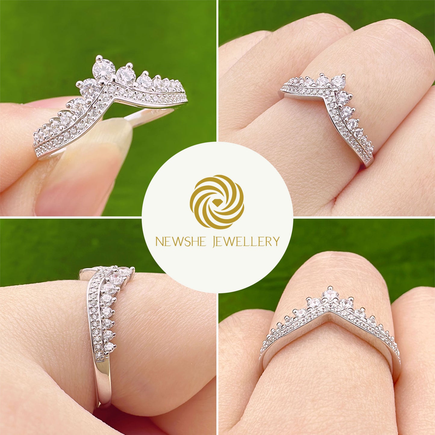 Newshe Jewellery AAAAA Crown Wedding Band for Women Stackable Eternity Rings 925 Sterling Silver Engagement Ring