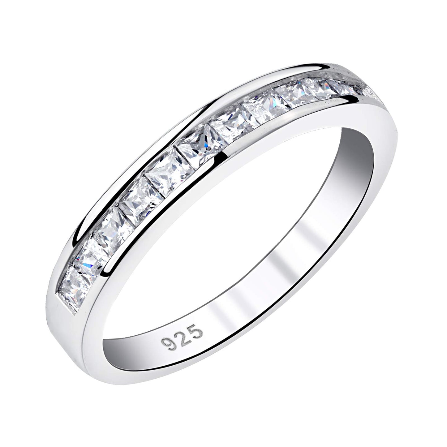 Newshe Wedding Bands Eternity Rings for Women Cubic Zirconia Princess 925 Sterling Silver Size 4-13