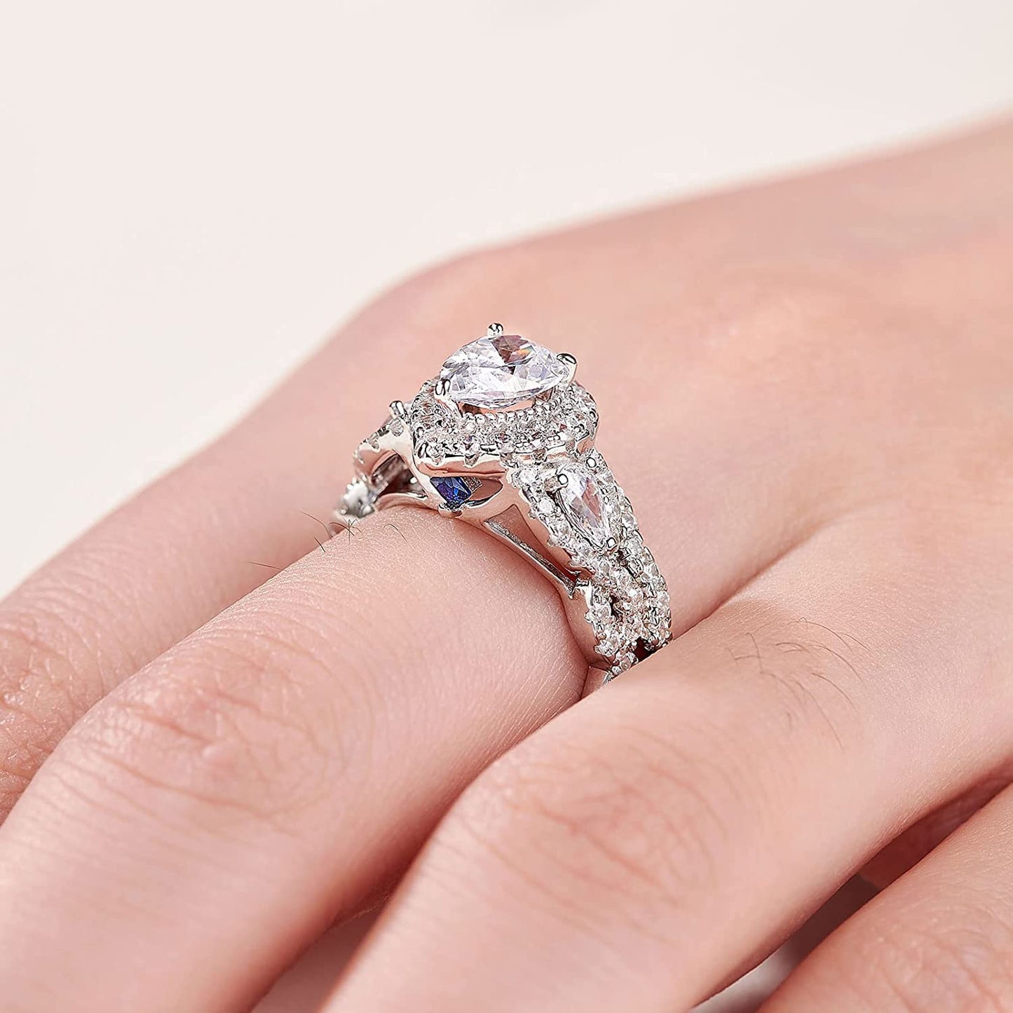 Newshe Engagement Wedding Ring Set For Women 925 Sterling Silver 2.5ct Pear Shape White Cz Size 4-13