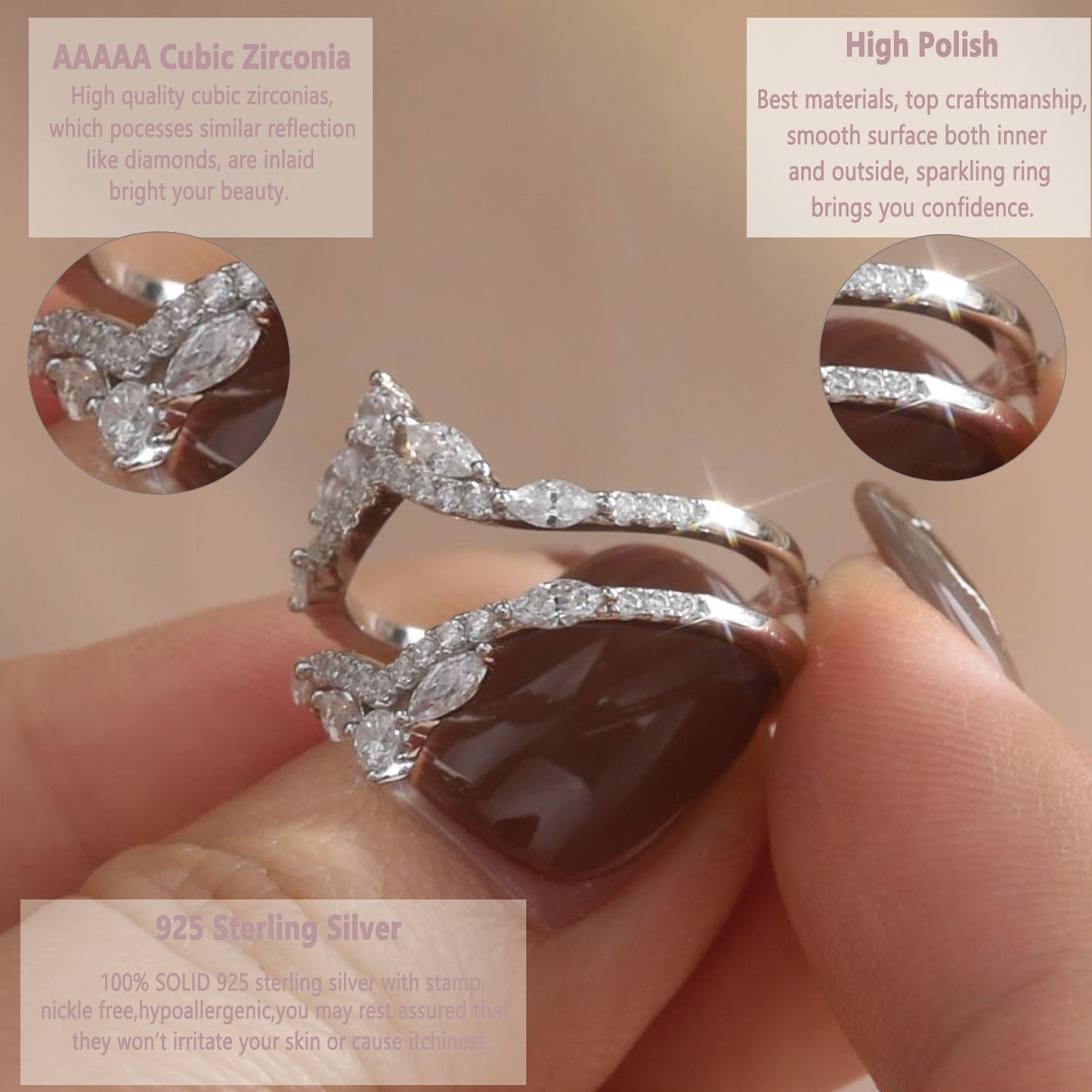 Newshe Jewellery 5A Cz Wedding Ring Enhancer for Engagement Rings 925 Sterling Silver Marquise Promise Eternity Band