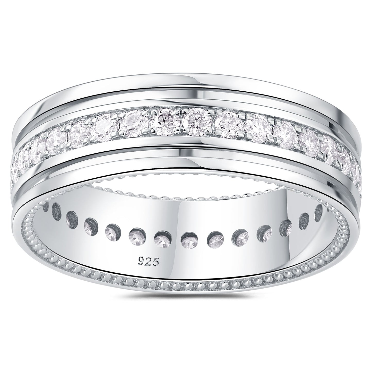 Newshe Jewellery Moissanite Mens Wedding Bands 925 Sterling Silver Promise Rings for Him Pave Round Cut