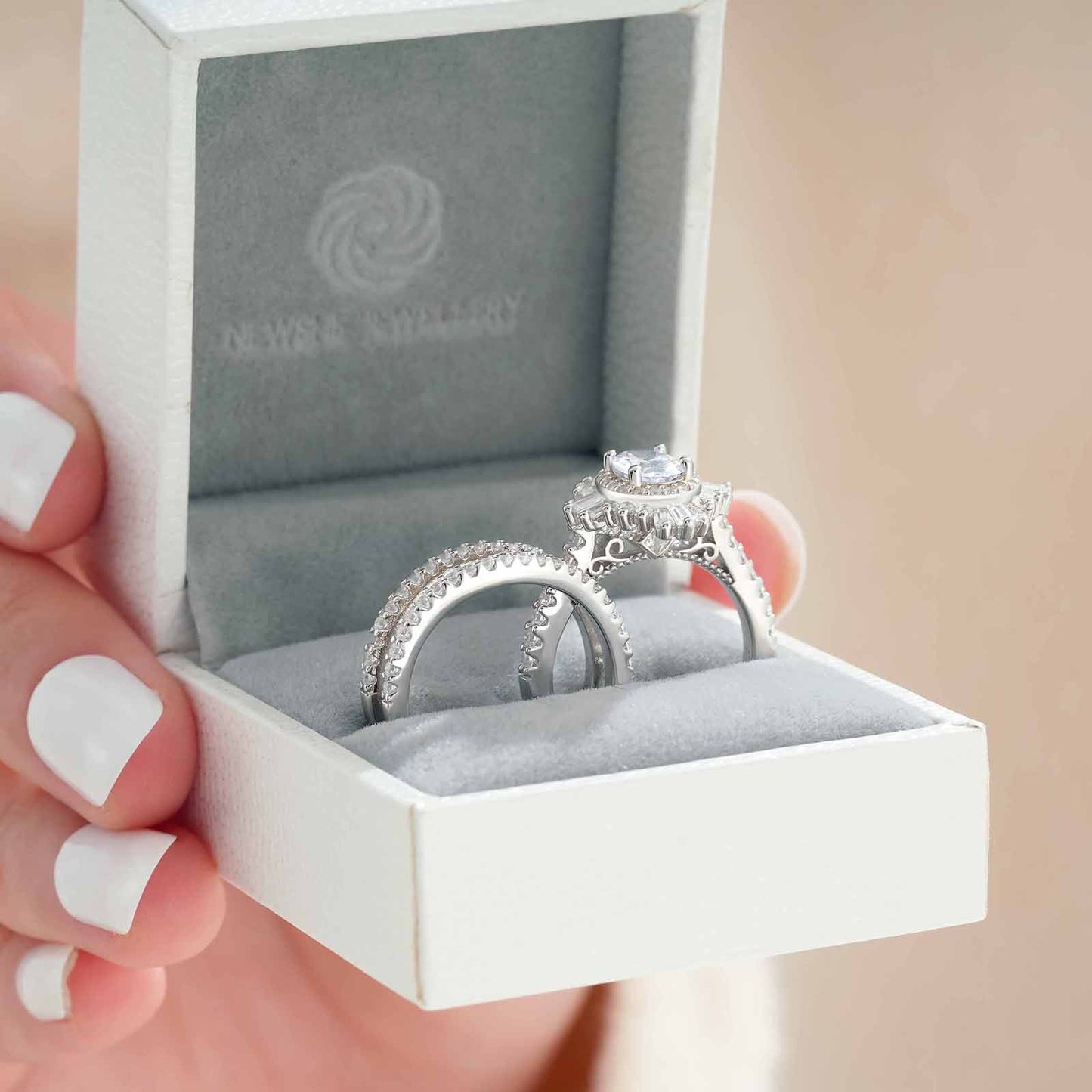 Newshe Engagement Rings for Women Wedding Band Ring Enhancer Bridal Set 3.5 Ct 925 Sterling Silver Halo 5A Cz Size 5-10