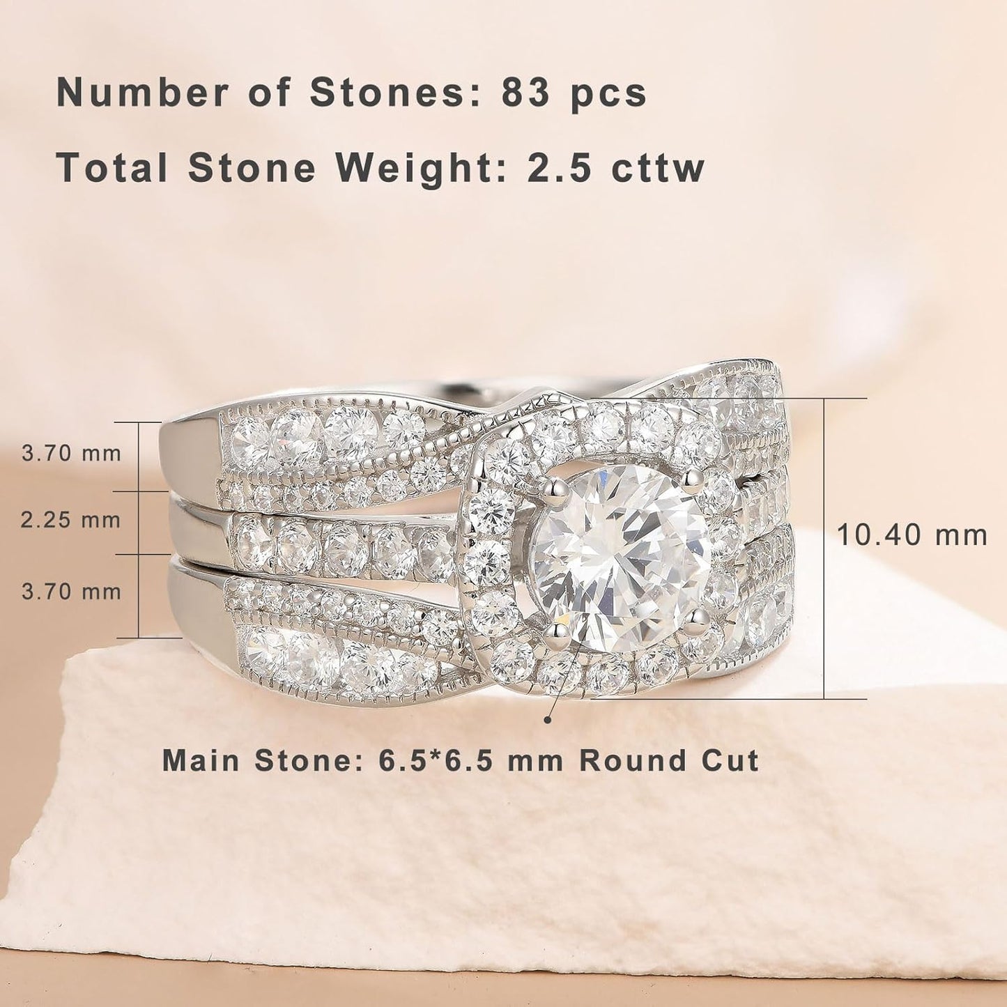 Newshe Jewellery Wedding Rings for Women AAAAA Cz Engagement Bridal Band Set 925 Sterling Silver Enhancers and Wraps Size 5-12