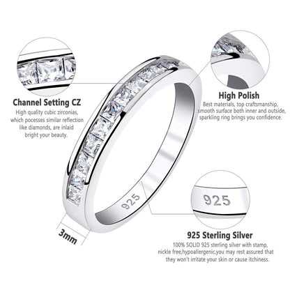 Newshe Wedding Bands Eternity Rings for Women Cubic Zirconia Princess 925 Sterling Silver Size 4-13