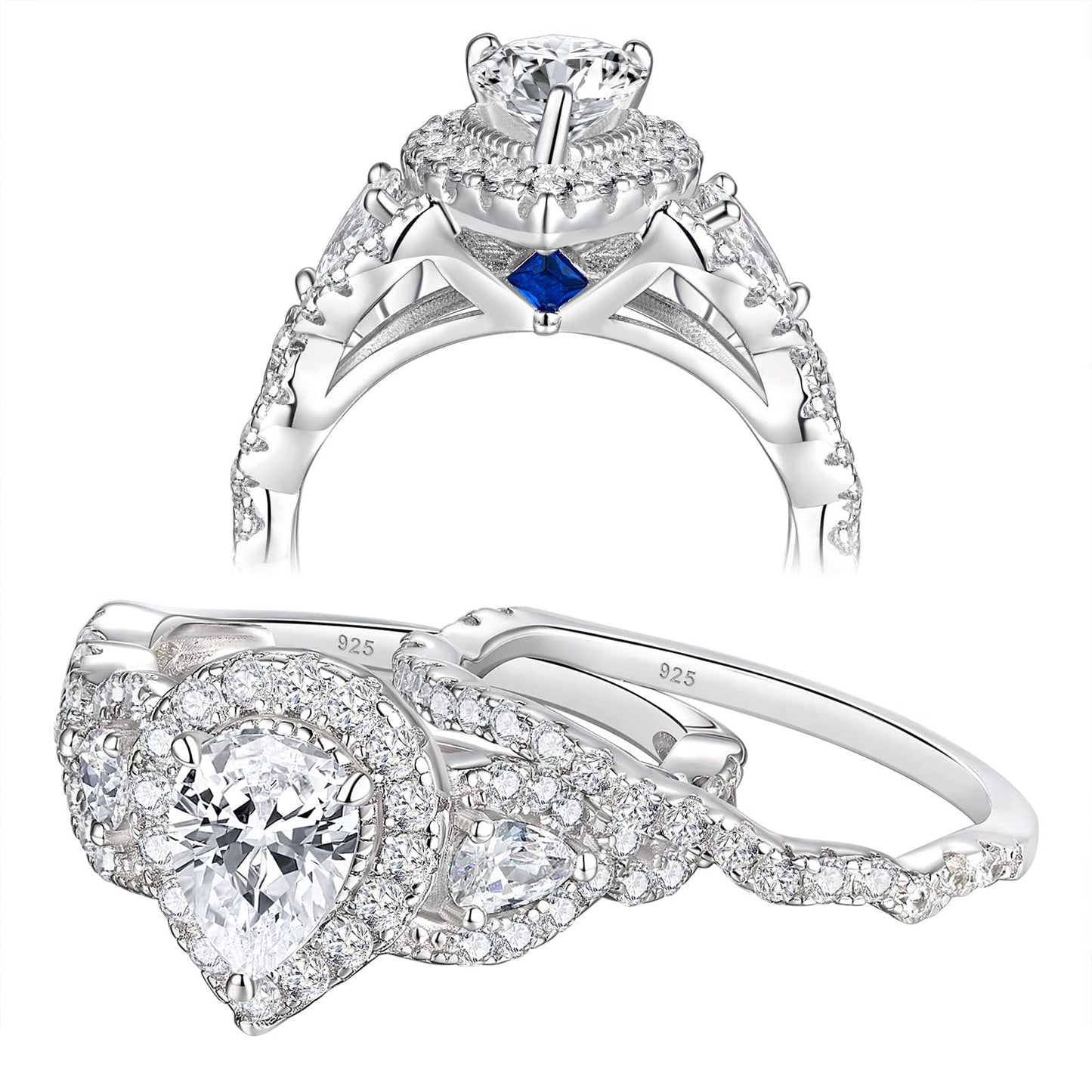 Newshe Engagement Wedding Ring Set For Women 925 Sterling Silver 2.5ct Pear Shape White Cz Size 4-13