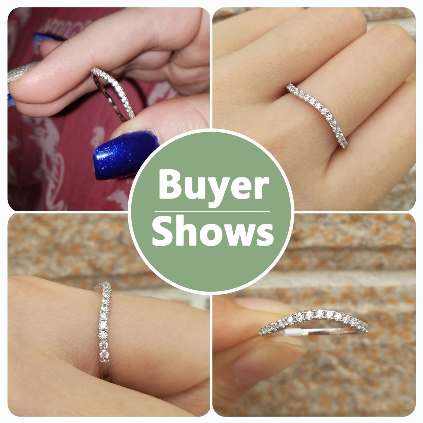 Newshe Curved Wedding Bands for Women Stacking Sterling Silver Eternity Rings Cz Wishbone Size 3-13