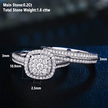 Newshe Engagement Rings for Women Wedding Ring Set 925 Sterling Silver Band Round Cz 1.6Ct Size 5-12