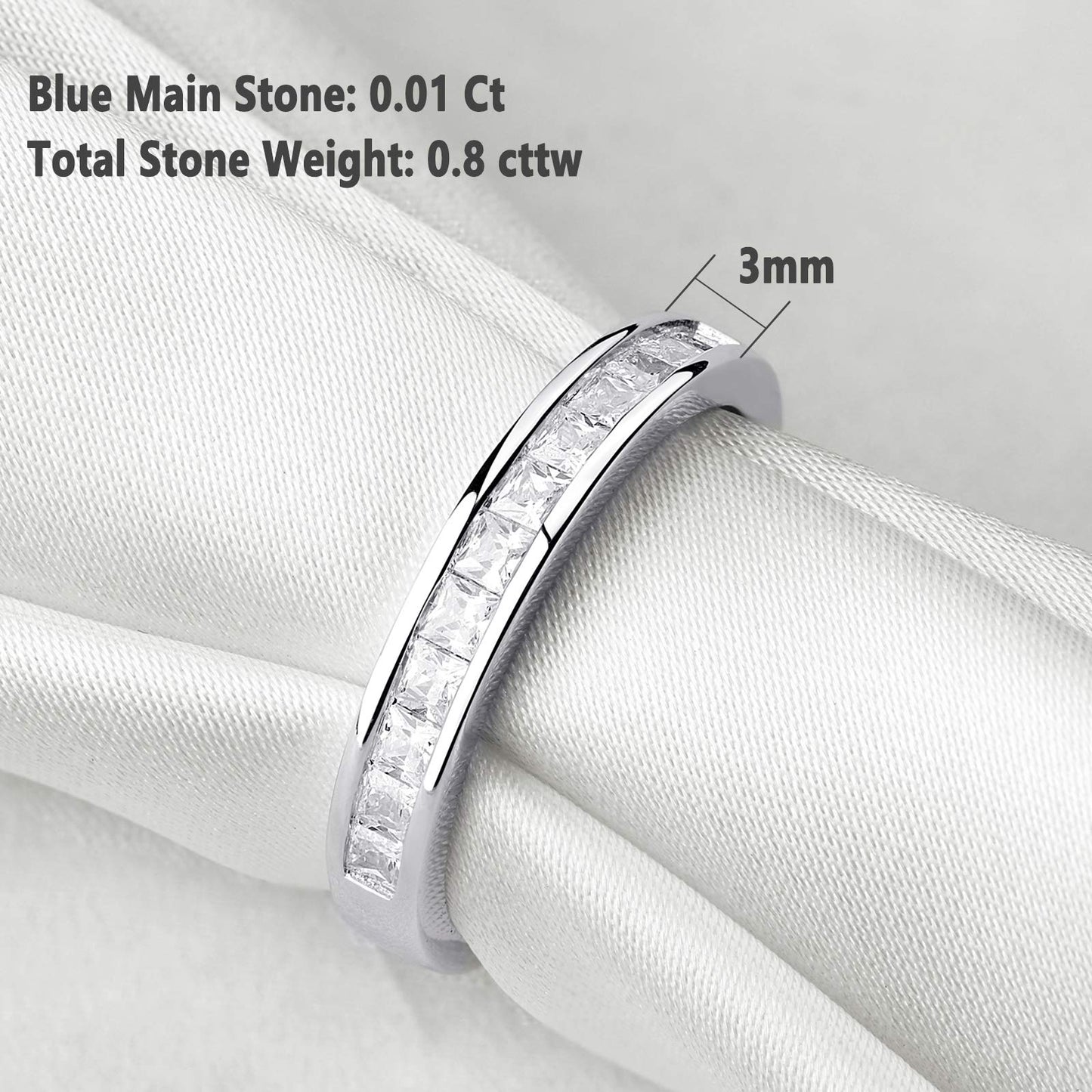 Newshe Wedding Bands Eternity Rings for Women Cubic Zirconia Princess 925 Sterling Silver Size 4-13