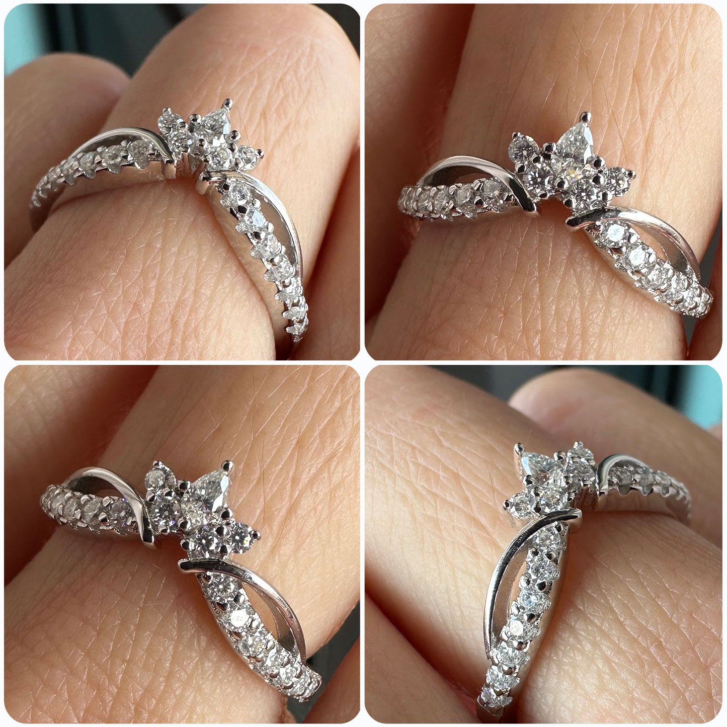 Newshe Jewellery D Color VVS1 Moissanite Curved Wedding Bands for Women Stacking Eternity Rings Crown Pear Round Anniversary