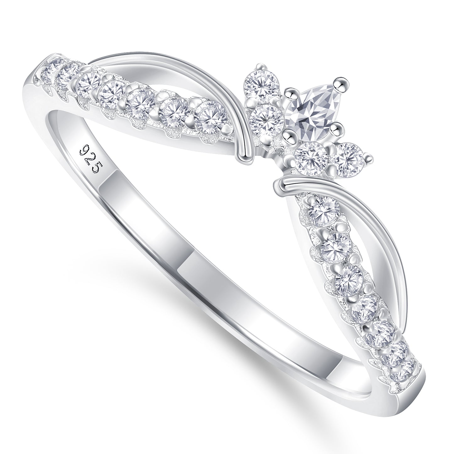 Newshe Jewellery D Color VVS1 Moissanite Curved Wedding Bands for Women Stacking Eternity Rings Crown Pear Round Anniversary Size 5-10