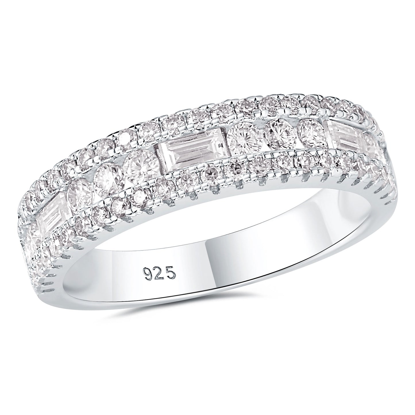 Newshe Jewellery Moissanite Rings for Women 925 Sterling Silver Wedding Bands Pave Emerald Eternity Band Ring Size 5-10