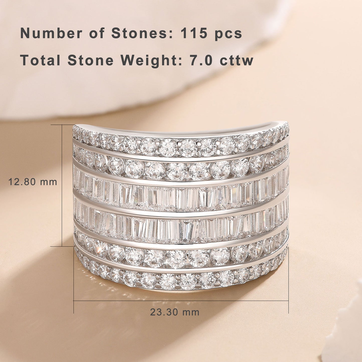 Newshe Jewellery Wide Wedding Band for Women AAAAA Cz Anniversary Bands Engagement Eternity Rings White Gold Size 5-10