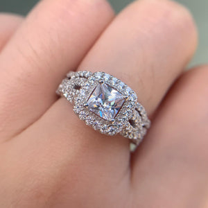 Newshe Princess Cut Engagement Ring Wedding Ring Set 925 Sterling Silver 1.4Ct White Cz Size 5-10
