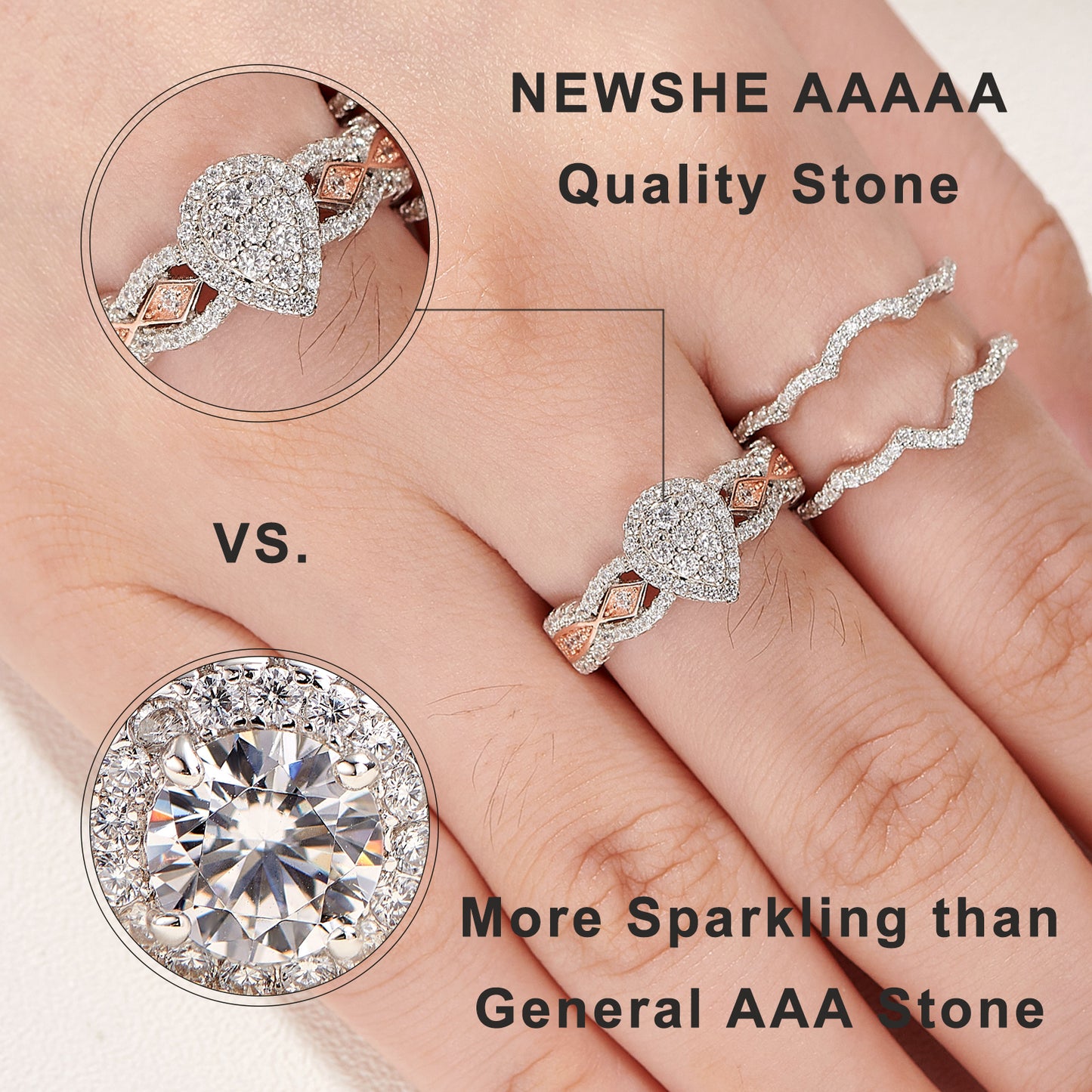 Newshe Pear Bridal Engagement Wedding Ring Set for Women Rose Gold Cz 925 Sterling Silver Size 5-13