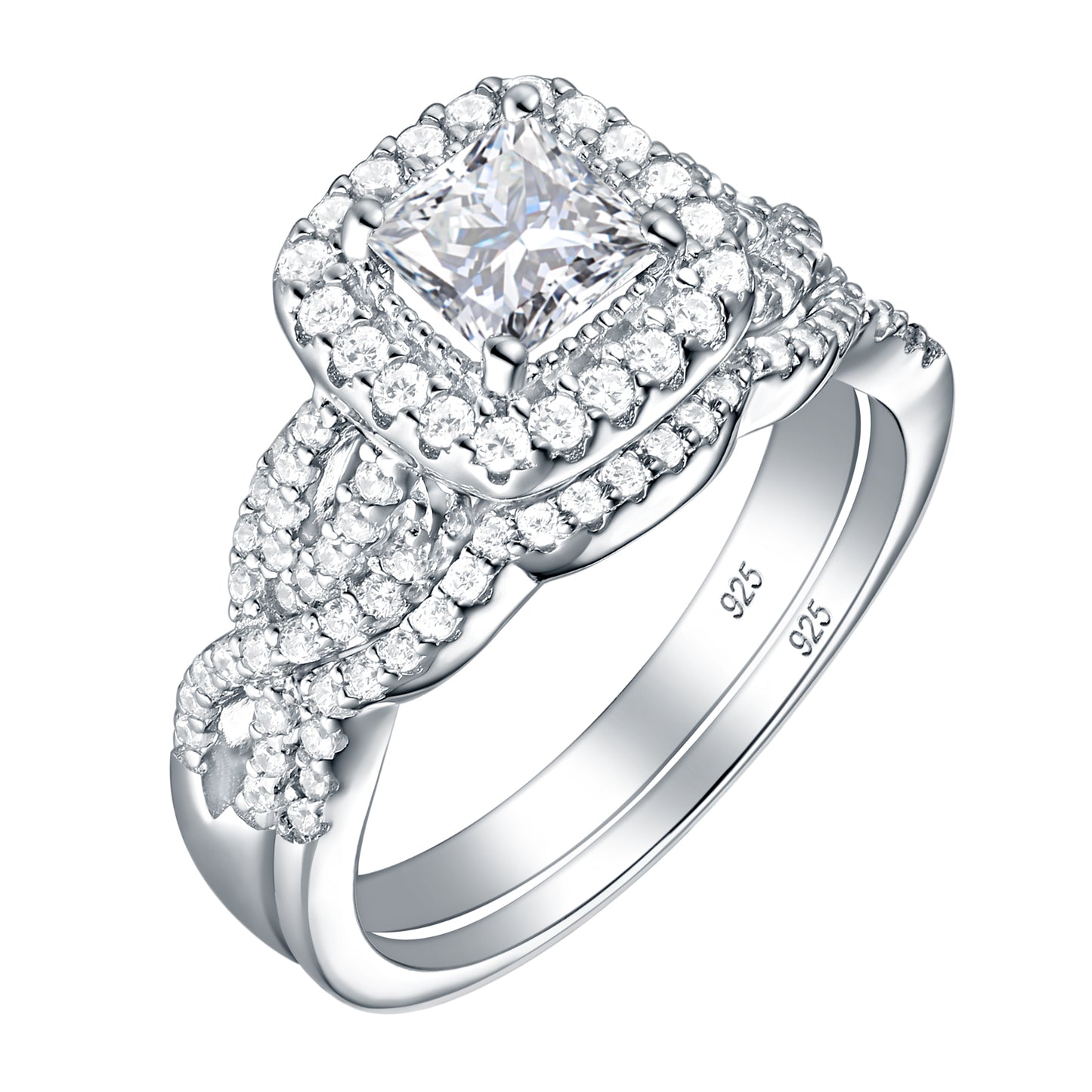 Newshe Princess Cut Engagement Ring Wedding Ring Set 925 Sterling Silver 1.4Ct White Cz Size 5-10