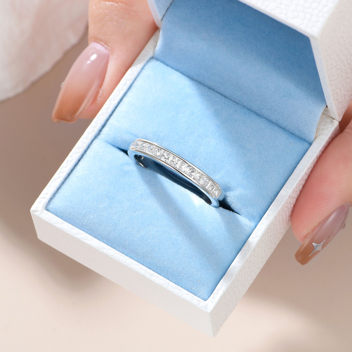 Newshe Wedding Bands Eternity Rings for Women Cubic Zirconia Princess 925 Sterling Silver Size 4-13