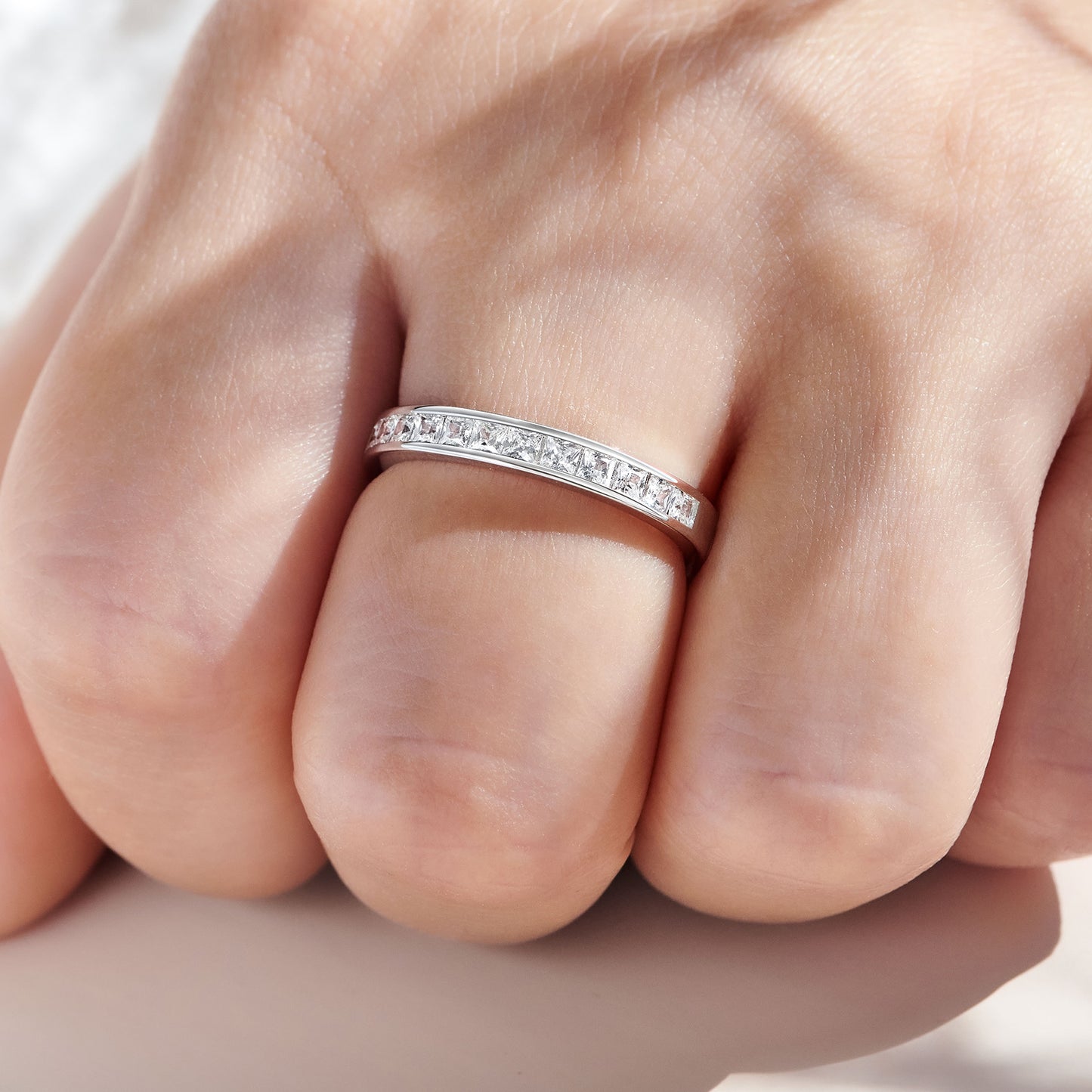 Newshe Wedding Bands Eternity Rings for Women Cubic Zirconia Princess 925 Sterling Silver Size 4-13