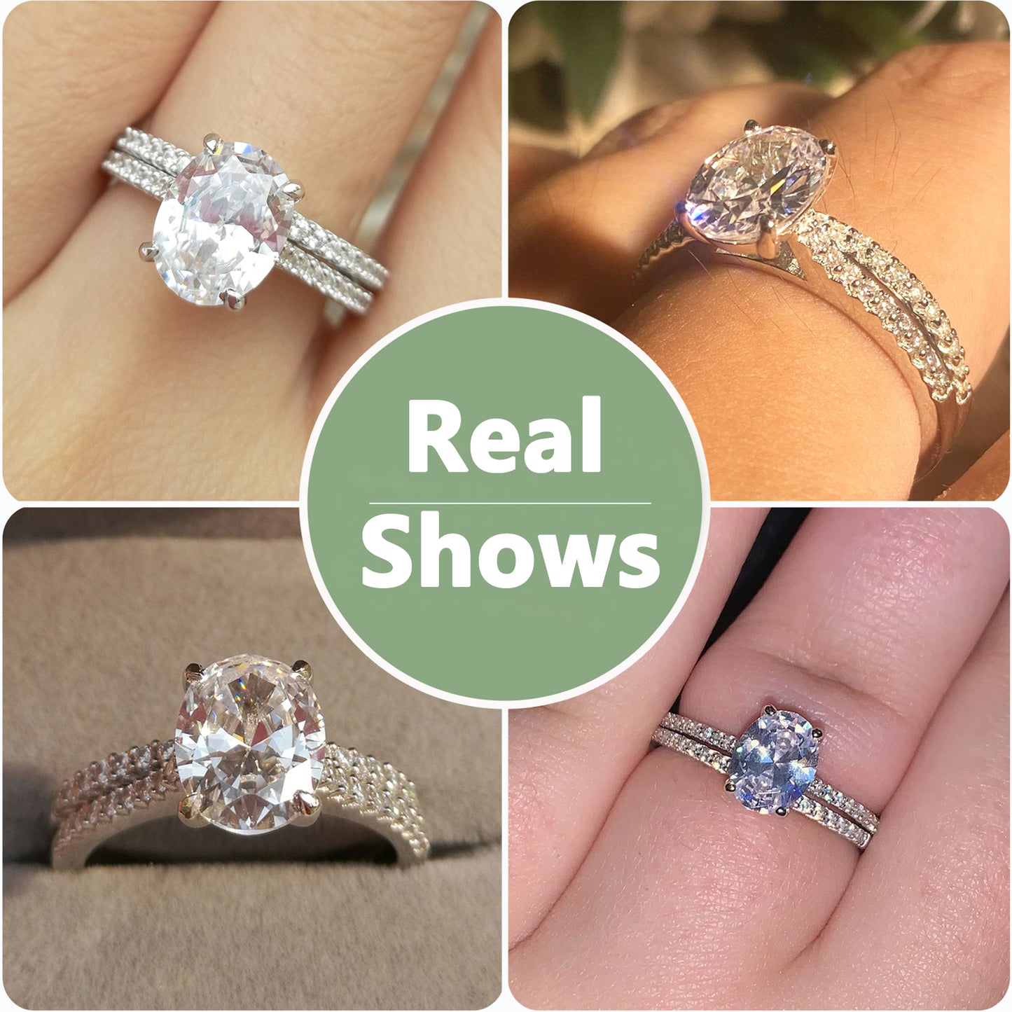 Newshe Solitaire Engagement Rings for Women Wedding Ring Set Sterling Silver Oval Cz 2.2Ct Size 5-12