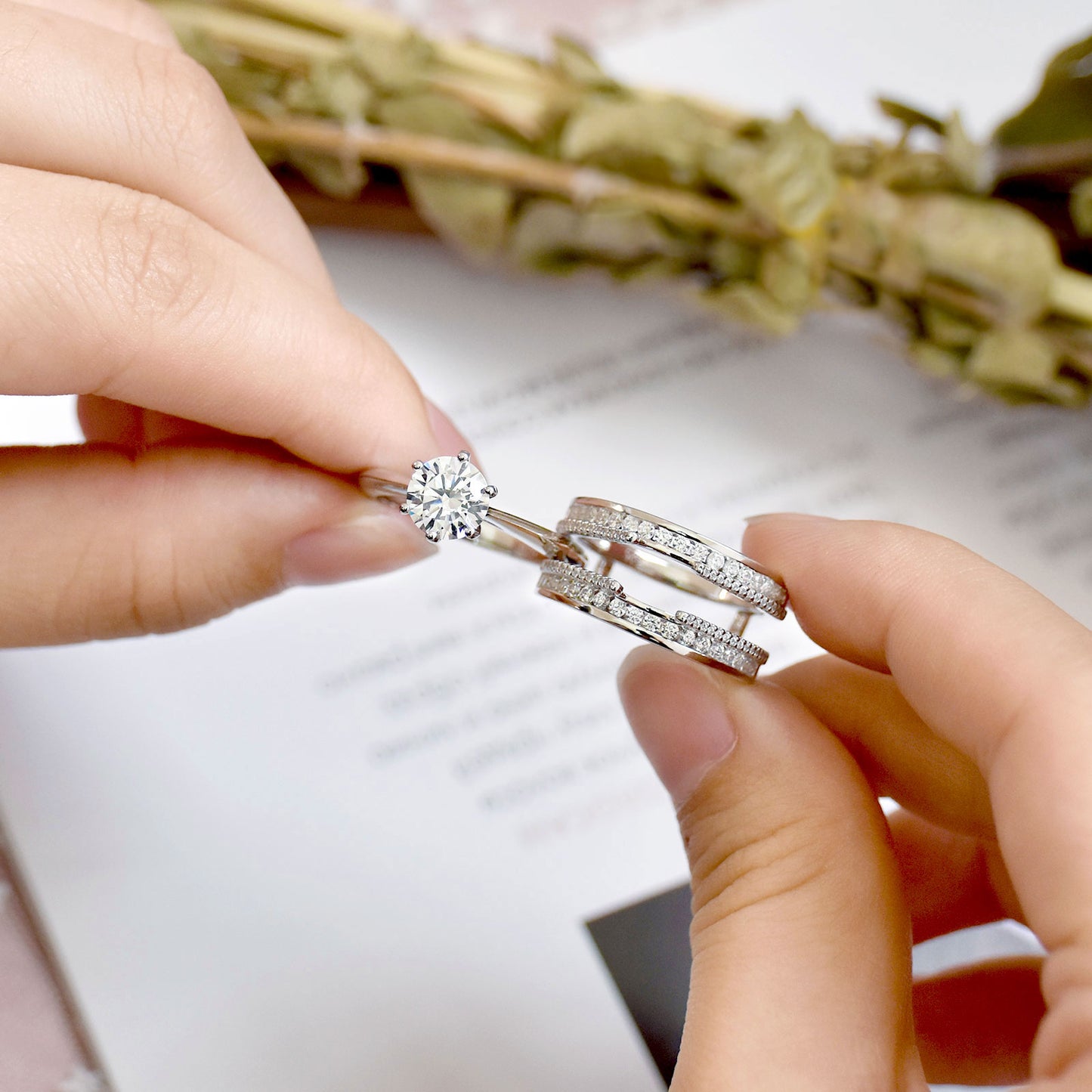 Newshe Jewellery Wedding Engagement Ring for Women 2CT AAAAA CZ Bridal Sets Wedding Band Ring Enhancer Round Cut 925 Sterling Silver Size 5-10