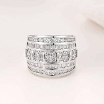 Newshe Jewellery Wide Wedding Bands for Women AAAAA Cubic Zirconia Engagement Bridal Eternity Stackable Rings White Gold Size 5-10