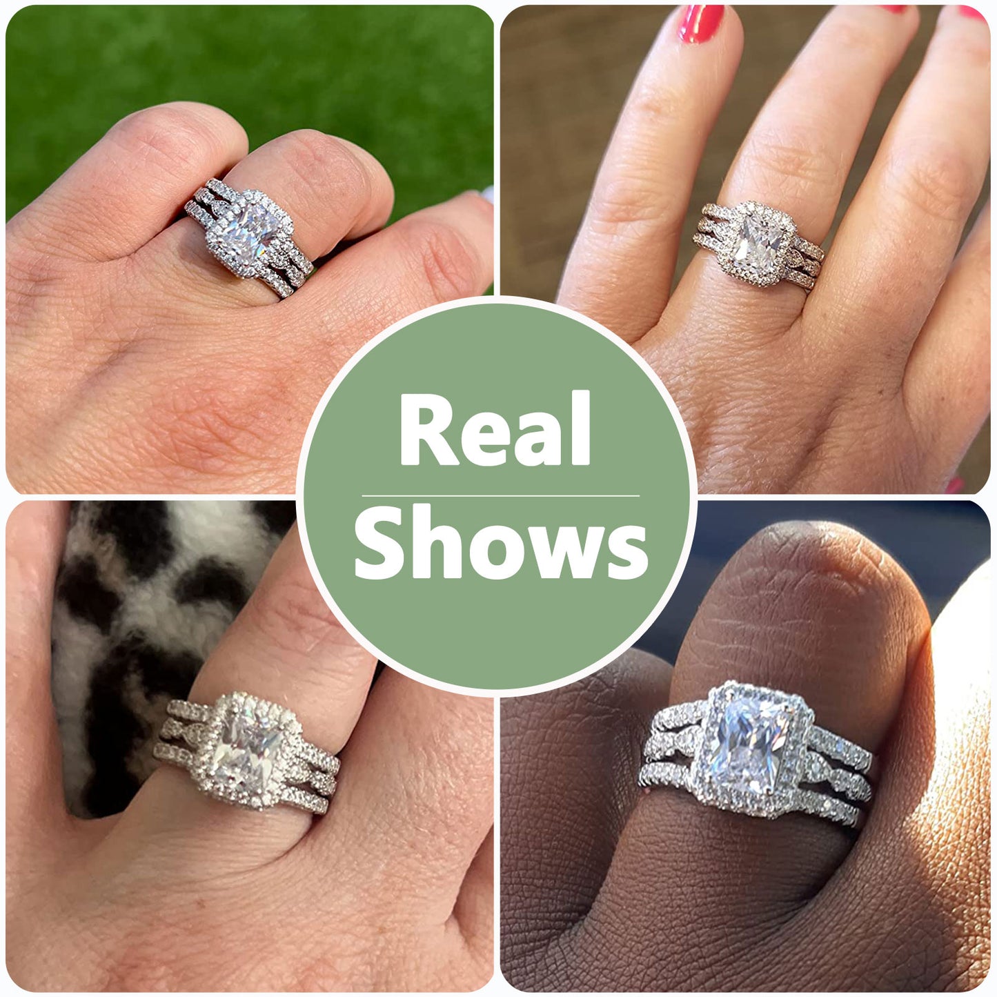 Newshe 2.78Ct Wedding Band Bridal Ring Enhancer Engagement Ring Set for Women 925 Sterling Silver Radiant White Rose Gold 5A Cz Size 5-10