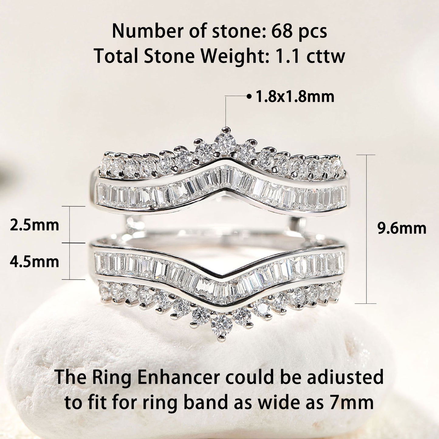 Newshe Wedding Bands Dainty Ring Guard for Engagement Rings 925 Sterling Silver rings for Women Cz Size 5-10
