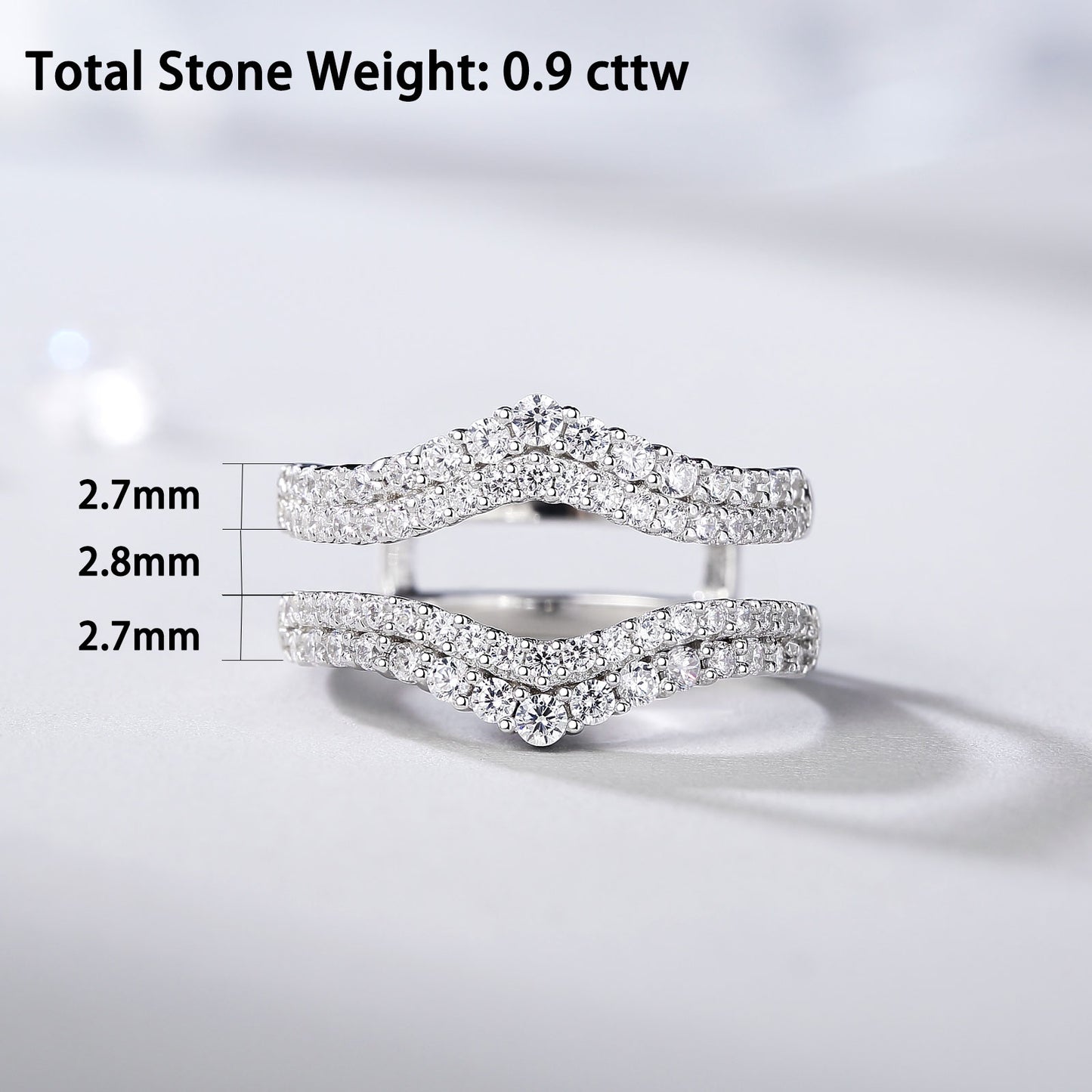 Newshe Curved Bridal Ring Enhancer Guard for Women Engagement Rings White Gold 5A 925 Sterling Silver Size 6-10
