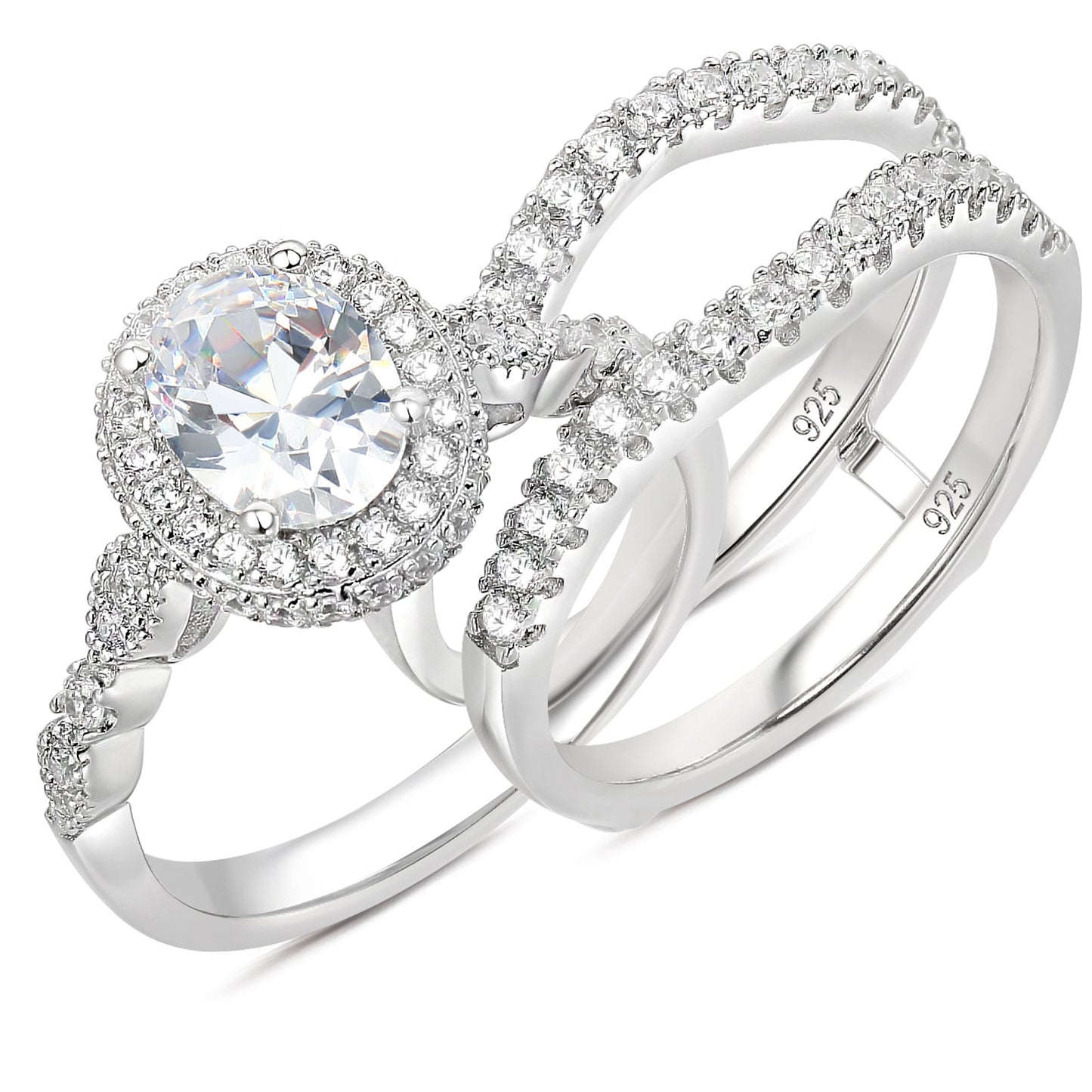 Newshe Oval Wedding Set Engagement Rings for Women AAAAA Cubic Zirconia 925 Sterling Silver Ring Enhancer Bridal Set Size 5-10