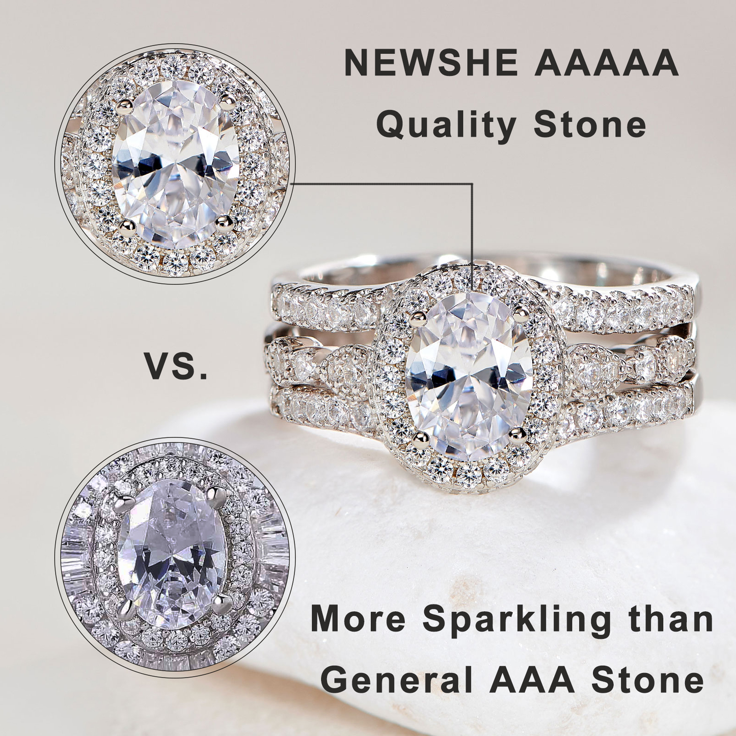 Newshe Oval Wedding Set Engagement Rings for Women AAAAA Cubic Zirconia 925 Sterling Silver Ring Enhancer Bridal Set Size 5-10