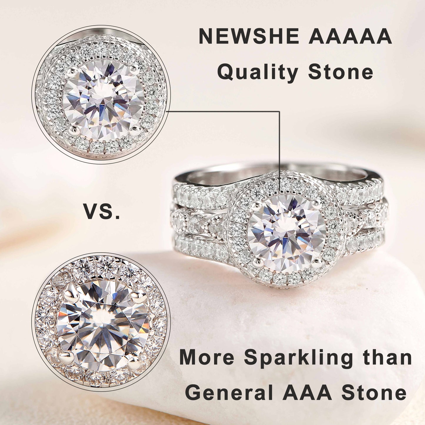 Newshe Genuine 925 Sterling Silver Heart Rings for Women AAAAA Cubic Zircon Wedding Engagement Bridal Set Jewelry Size 5-10