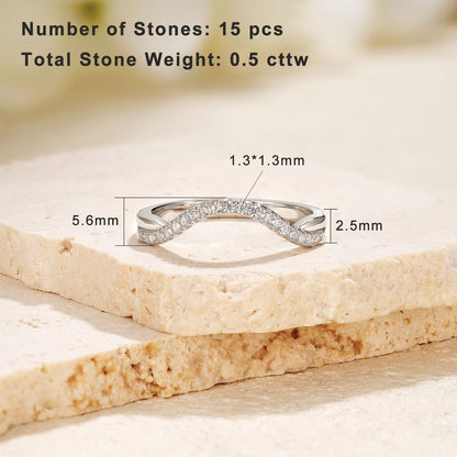 Newshe Jewellery Curved Wedding Bands for Women Stacking Eternity Rings 925 Sterling Silver 5A Cz Wishbone Size 5-10