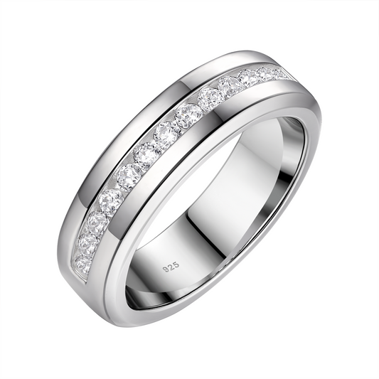Newshe Men's Wedding Rings 925 Sterling Silver Mens Wedding Bands 1ct Round Cut AAAAA Cubic Zirconia Size 5-10